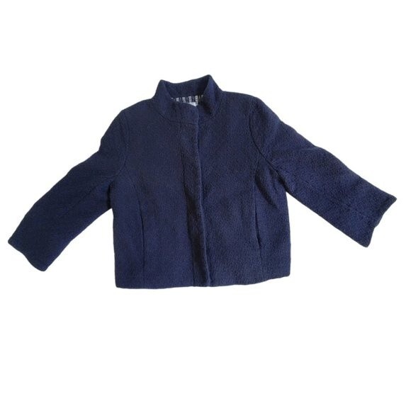 Isaac Mizrahi for Target Navy Blue Textured 4 Snap Button Jacket Deco Lining 8 - Picture 1 of 15